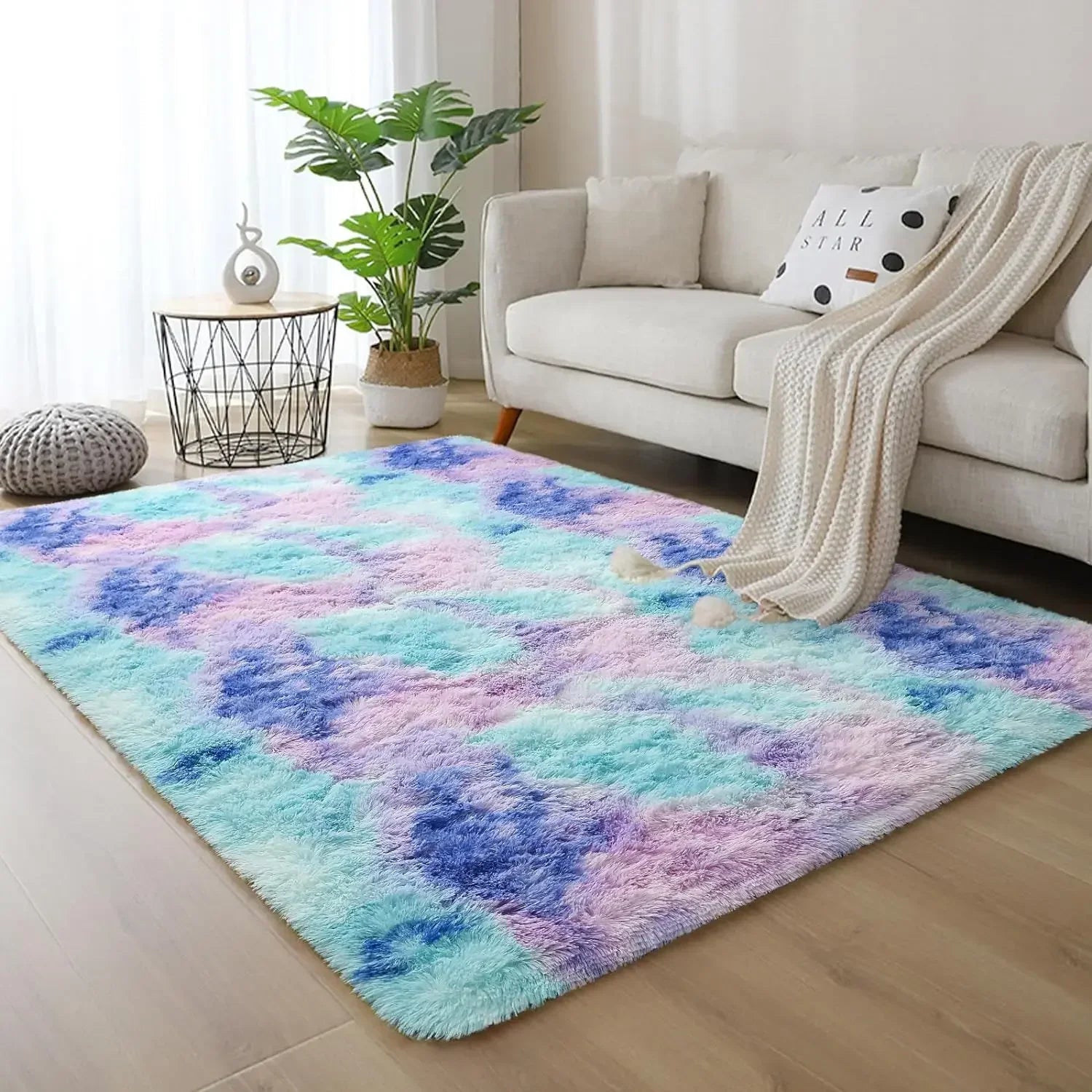 VIKAMA Tie-dye Carpet Living Room Coffee Table Cushion Shaggy Washable Bedroom Modern Scandinavian Soft Cozy Mat Home Decor Rug
